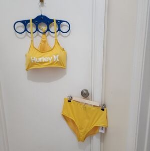Hurley yellow Logo Racerback Bikini Top & Bottoms Women’s XL 2 Pieces